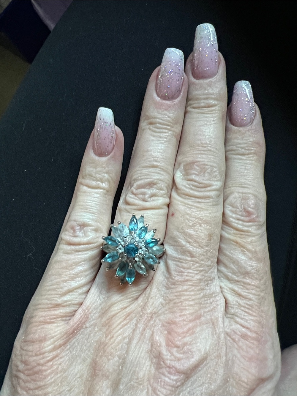 Sterling Silver Blue Topaz Floral Cocktail Ring - Blue